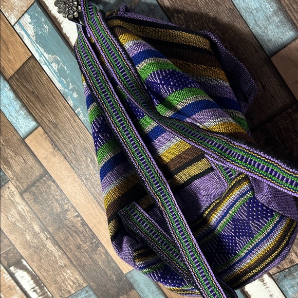 Striped Purple and Green tribal pull sack Backpack - Picture 12 of 16